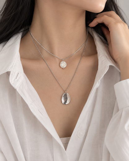 Pearl Layered Necklace silver worn